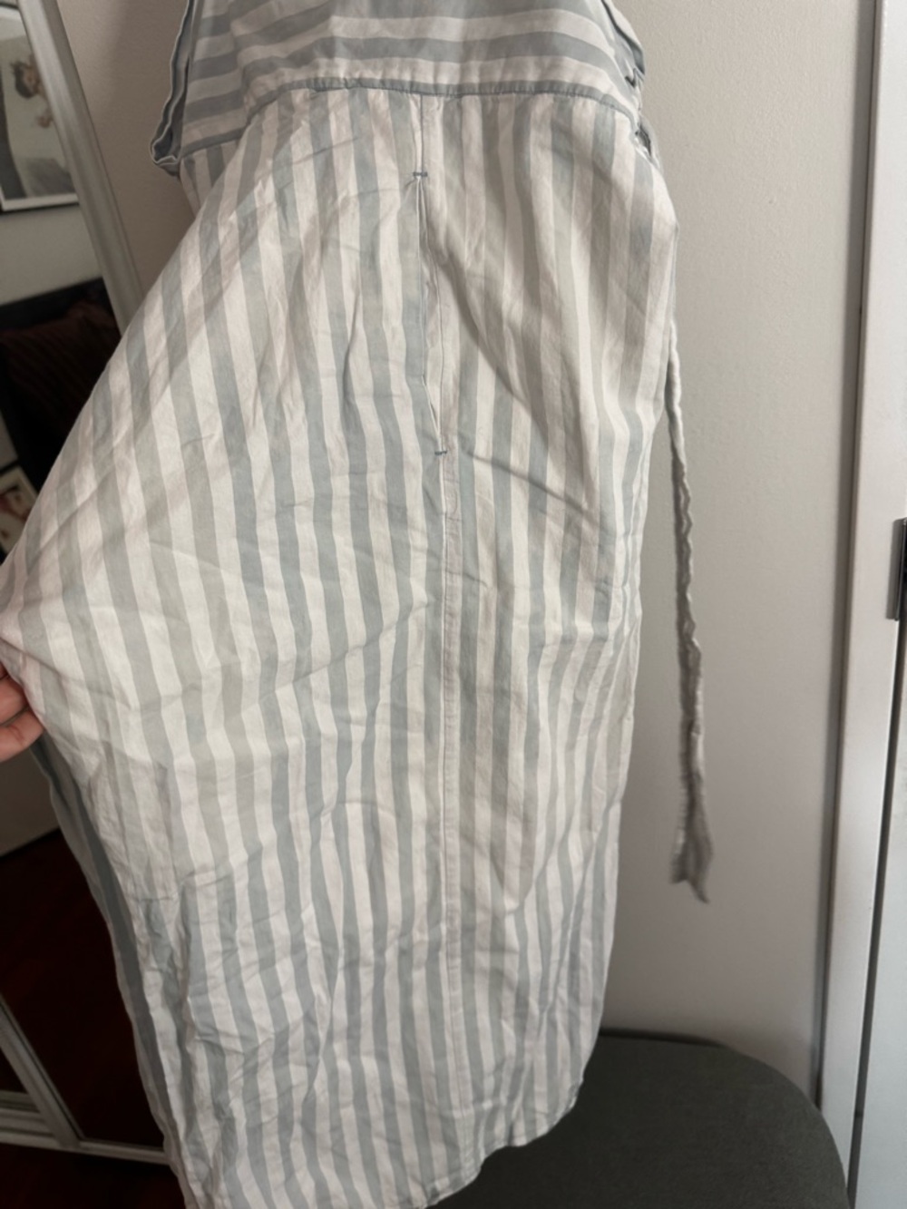 ROUCHA Striped Wide-Leg Crop Gaucho Pants - White & Light Gray - Picture 6 of 8